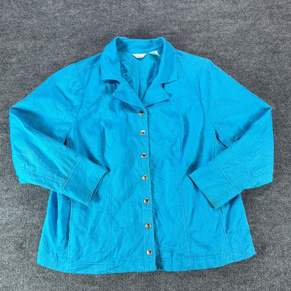 Laura Ashley Woman Turquoise Blue Floral Jacquard Button Front Jacket 1X Plus